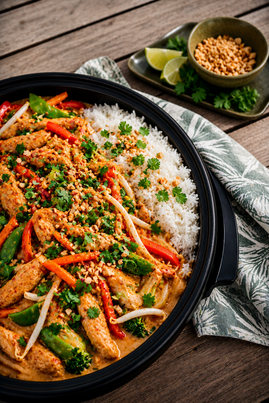 Poulet satay, légumes & riz