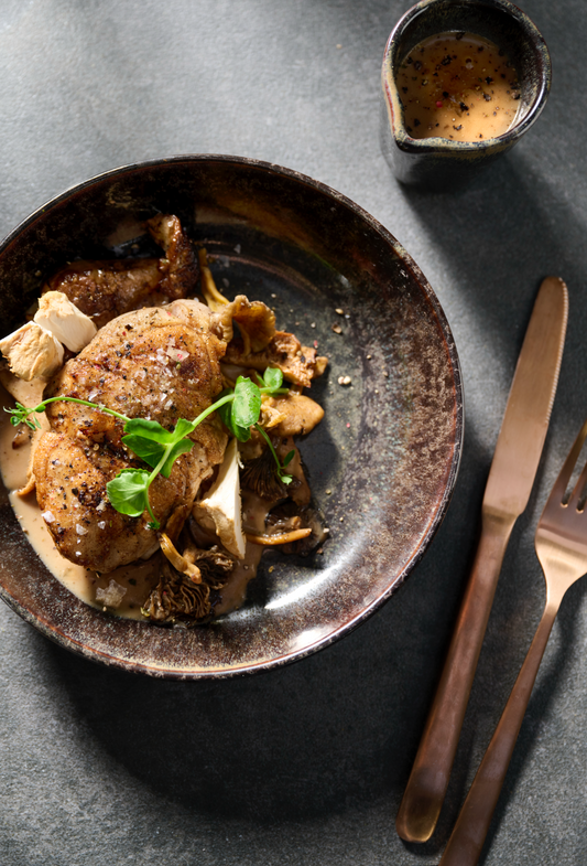Coeur de ris de veau dans un jus aux champignons des bois