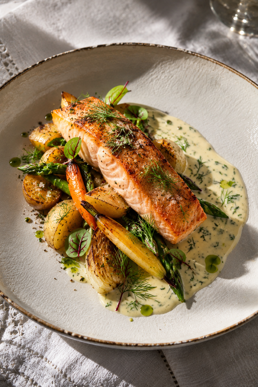 Saumon grillé, estragon & légumes